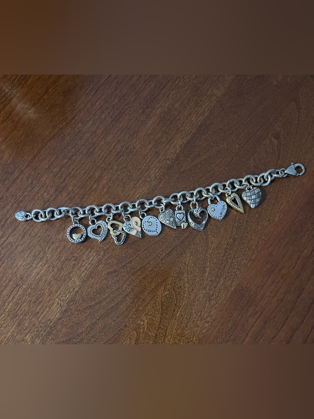 Brighton Silver Heart Charm Breast Cancer Bracelet. Fits up to 8β wrist.